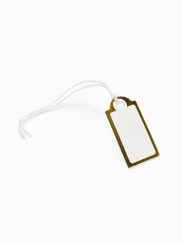 Ценники на верёвке, 100 шт. отверстие 3 мм, 1.3&times;2.5 см, белые, золотой