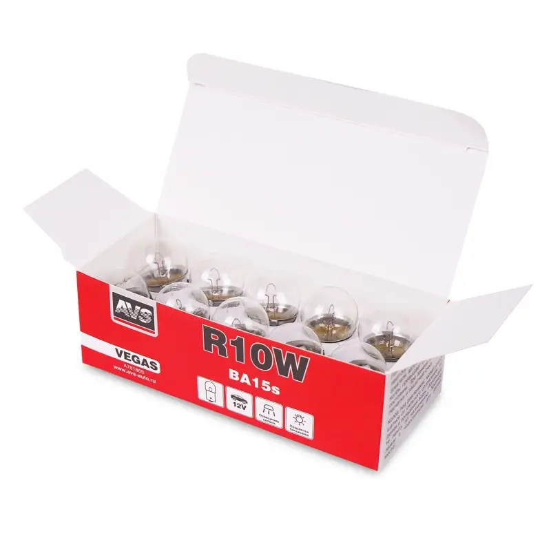 Лампа AVS Vegas 12V. R10W(BA15S) BOХ 10шт.