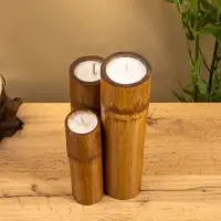 Свеча в бамбуке тройная, 14×15×30 см, 100 мл, бежевая