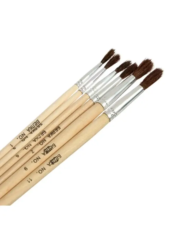 Набор кистей для рисования, белка, 6 штук: № 1, 3, 5, 7, 9, 11, круглые, деревянная ручка, международный размер