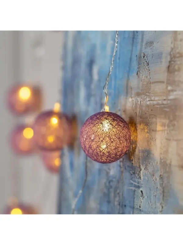 Гирлянда &laquo;Нить&raquo; 5 м с насадками &laquo;Клубки фиолетовые&raquo;, IP20, прозрачная нить, 20 LED, свечение тёплое белое, 220 В