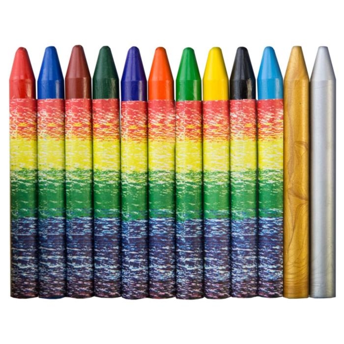 Мелки восковые 12 цветов (10 классических + 1 золотой + 1 серебряный) Мелки восковые 12 цветов (10 классических + 1 золотой + 1 серебряный) "Волшебная палитра", круглые