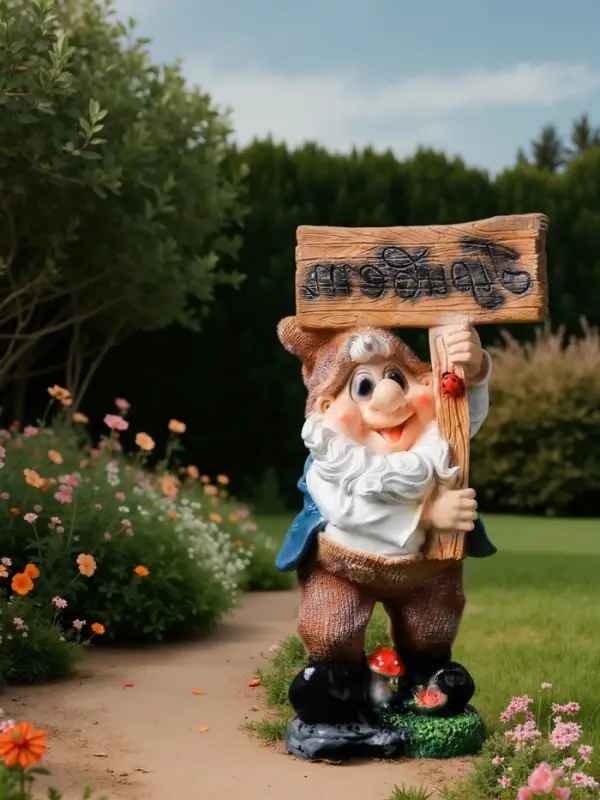 Садовая фигура из полистоуна «Гном с табличкой ПРИВЕТ », 60×20×29 см, МИКС