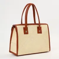 Сумка плетёная на молнии из пандана, 35&times;12&times;40 см, бежево-коричневая