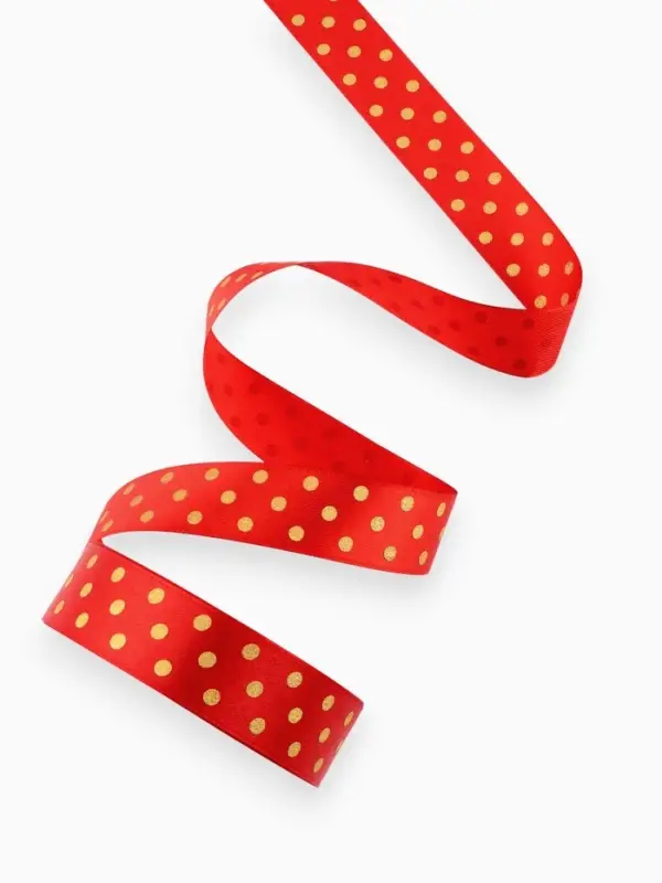 Лента атласная с тиснением &laquo;Горох&raquo;, 25 мм, 23&plusmn;1 м, красная №26