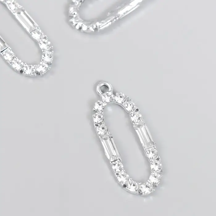 Декор для творчества металл, стразы "Вытянутый овал" серебро 3,1х1,2 см