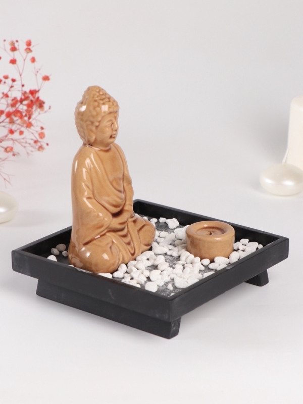 Подставка для благовоний керамика, дерево  Подставка для благовоний керамика, дерево "Будда- медитация" беж 14х14х14,5 см