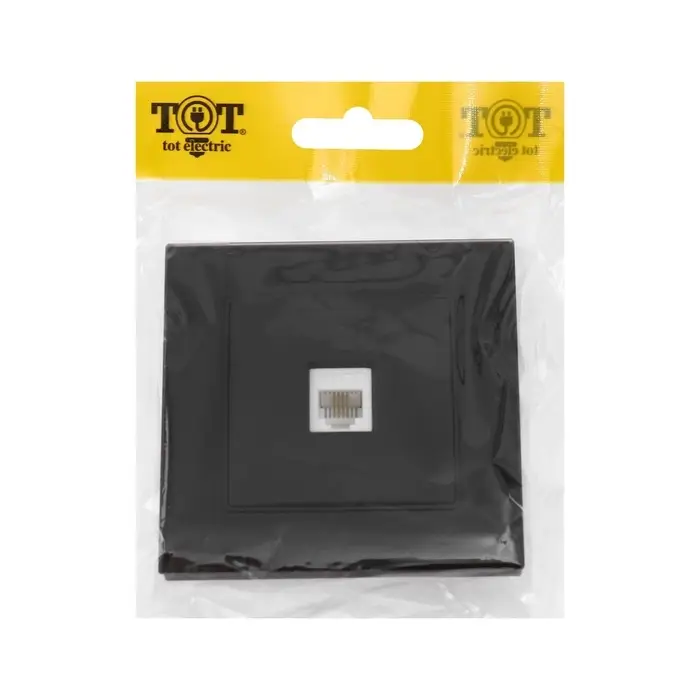 Розетка телефонная TOT Matte Glass, стекло, скрытая, одноместная, чёрная