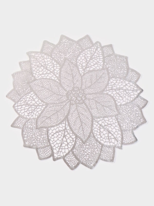 Салфетка сервировочная на стол &laquo;Цветок&raquo;, d=43 см, цвет серебряный