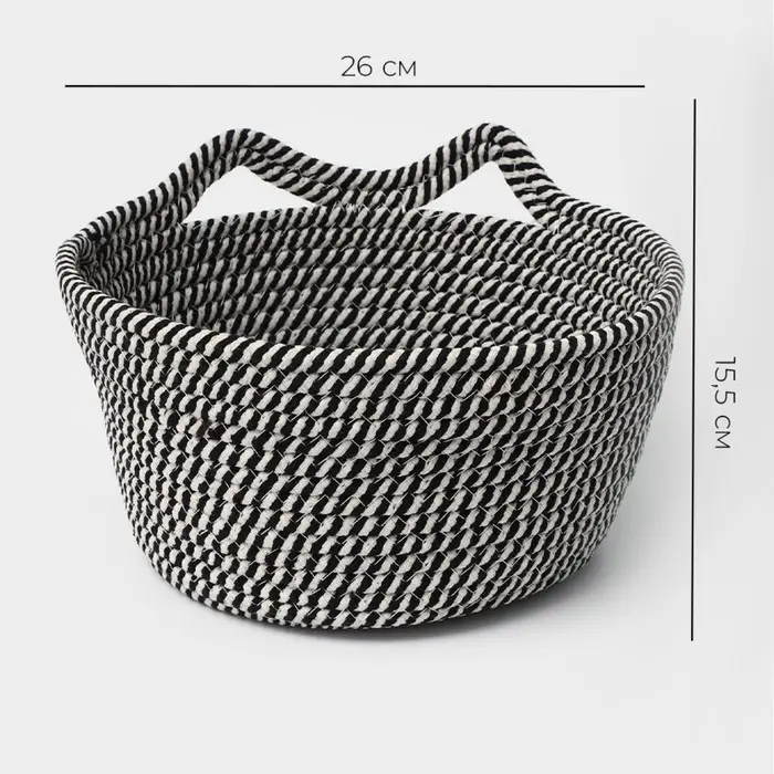 Корзина для хранения LaDо́m &laquo;Кэтс&raquo;, плетёная, ручной работы, с ручками, хлопок, 26&times;26&times;15.5 см, чёрная