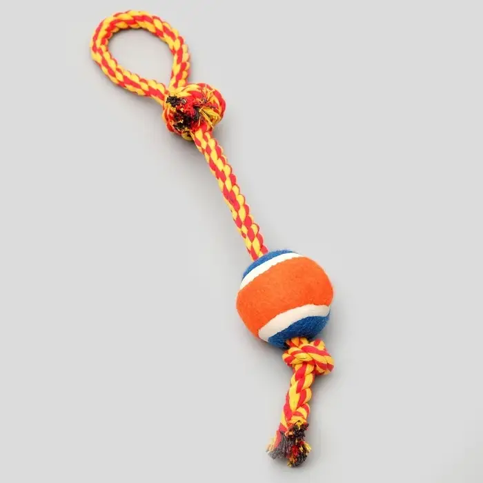 Игрушка тренировочная канатная, до 125 г, до 45 см, с мячом, цвет МИКС