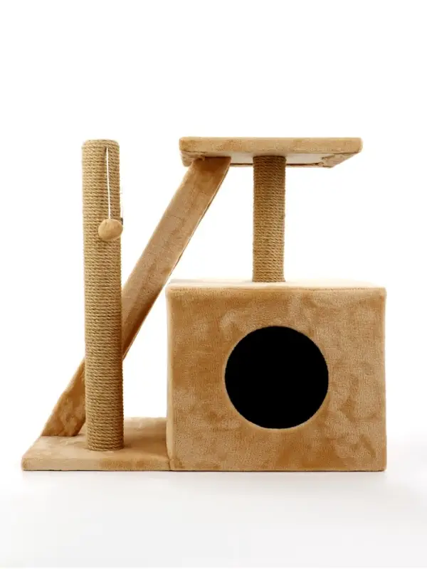 Домик для кошек с когтеточкой &laquo;Домосед&raquo;, с лестницей и площадкой, 60&times;35&times;56 см, бежевый