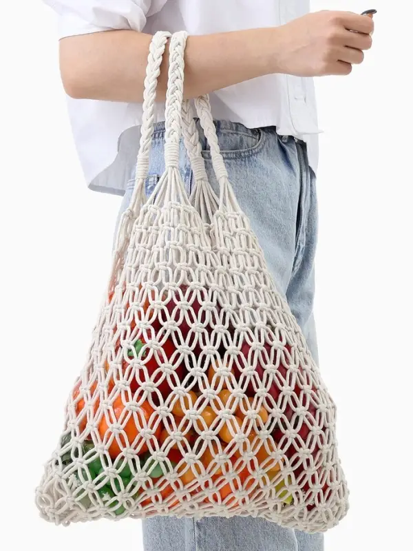 Сумка пляжная, плетёная, клетка 3.5 см, белая