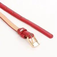 Ремень женский тонкий, 110&times;1.3 см, классическая пряжка металл, золотистая, красный