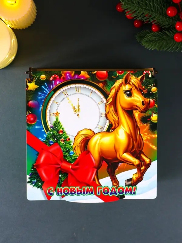 Короб сувенирный, новогодний, подарочный №5 "С Новым Годом" 18х18х9,5 см