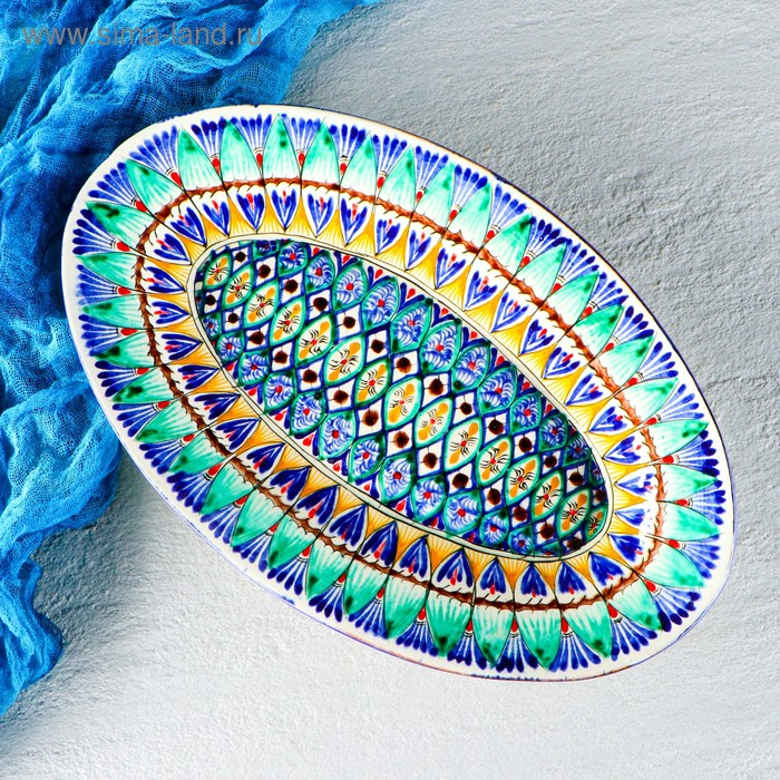 Селедочница Риштанская Керамика  Селедочница Риштанская Керамика "Узоры", 34 см, разноцветное, овальное