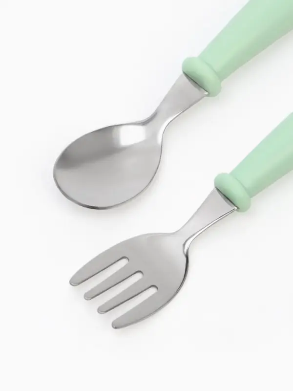 Набор детских столовых приборов в футляре: вилка, ложка Крошка Я бирюзовый Набор детских столовых приборов в футляре: вилка, ложка Крошка Я бирюзовый