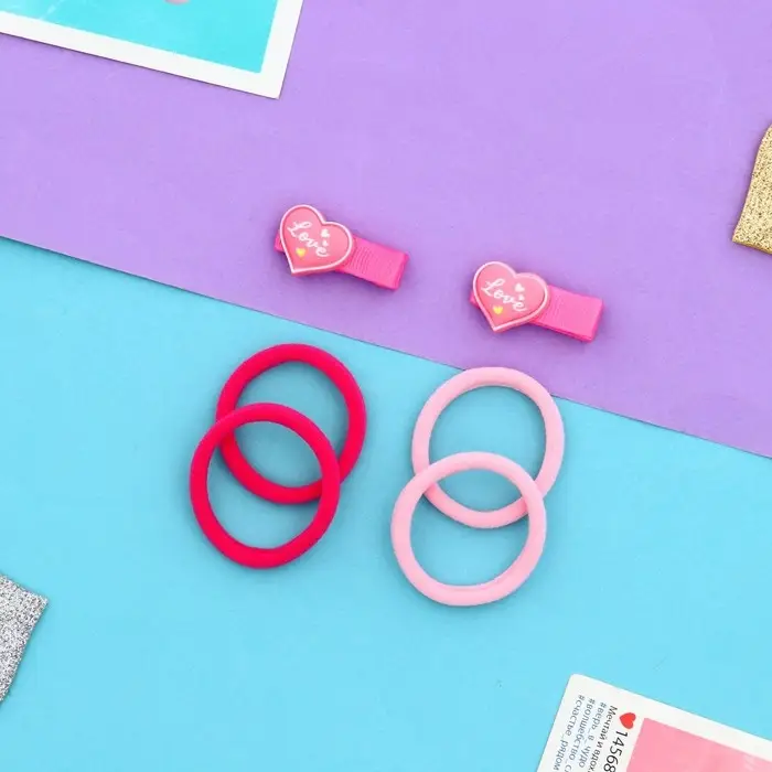 Набор для волос «Крохотуля», 4 резинки, 2 зажима 3.5 см, сердечко, розовый Набор для волос «Крохотуля», 4 резинки, 2 зажима 3.5 см, сердечко, розовый