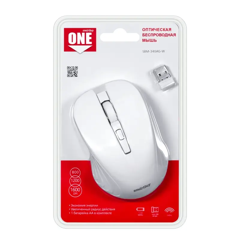 Мышь беспроводная Smartbuy ONE 340AG белая (SBM-340AG-W) / 40 Мышь беспроводная Smartbuy ONE 340AG белая (SBM-340AG-W) / 40