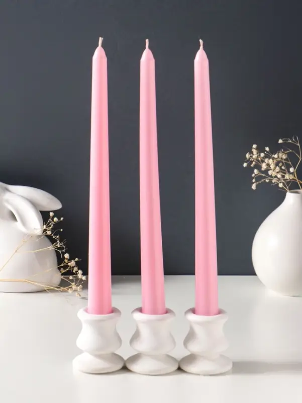 Набор свечей античных 25 см, 3 шт., 58 г, 7 ч, пастельно-розовый