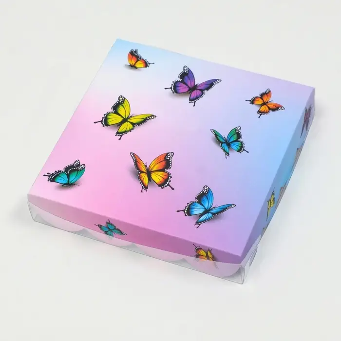 Коробка для печенья, «Бабочки в небе», 15×15×3 см