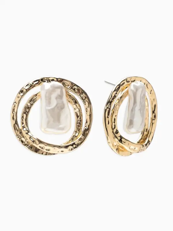 Серьги с жемчугом &laquo;Бусина&raquo;, двойной круг, цвет золото