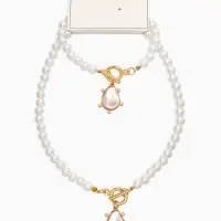 Набор 2 пред-а: колье,браслет "Жемчуг с подвеской барочной" 18/42 №8, цвет белый в золоте