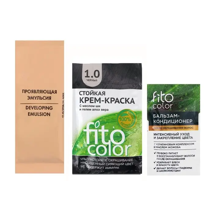 Стойкая крем-краска для волос Fitocolor, тон черный, 115 мл