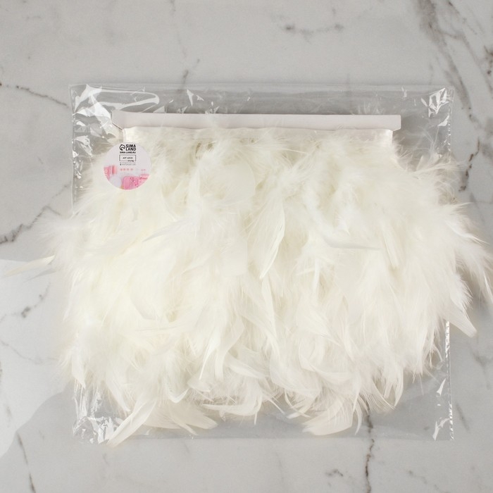 Тесьма с перьями индюка, 13-17 см, 5 ± 0,5 м, цвет белый Тесьма с перьями индюка, 13-17 см, 5 ± 0,5 м, цвет белый