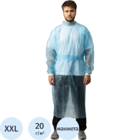 Халат н/с , на завязк, рук.манж, дл.110см, XXL,пл 20, голуб, 10 шт/уп