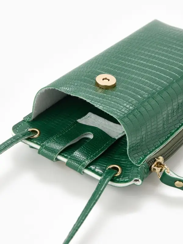 Сумка на магните, с длинным ремнём, однотонная, 10&times;2.5&times;20 см, зелёная