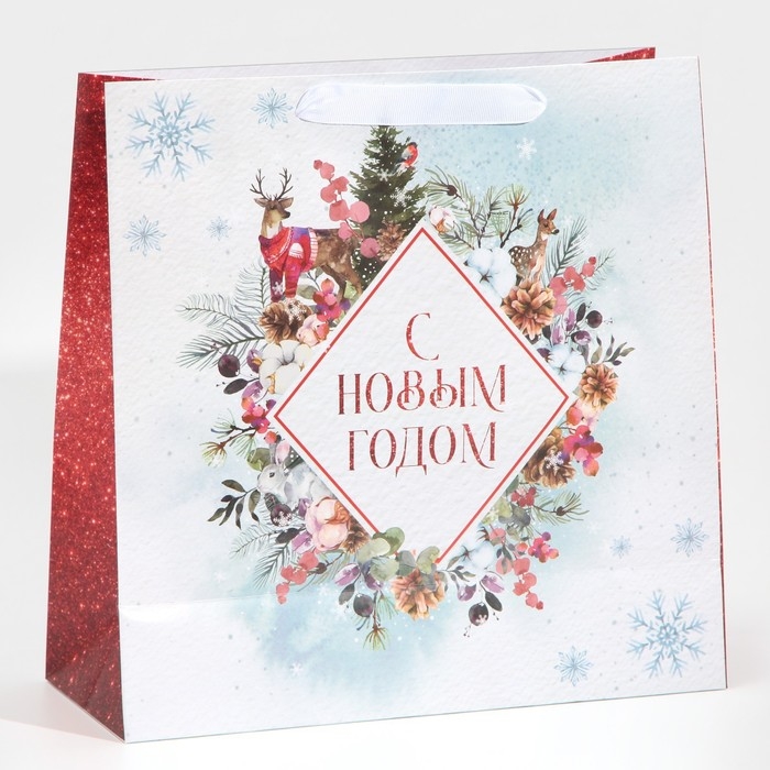 Пакет подарочный новогодний ламинированный квадратный &laquo;Snow&raquo;, 30 х 30 х 12 см, Новый год