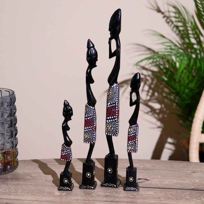 Статуэтки Статуэтки "Семья аборигенов" дерево (набор 4 штуки) 40,30,25,20 см МИКС