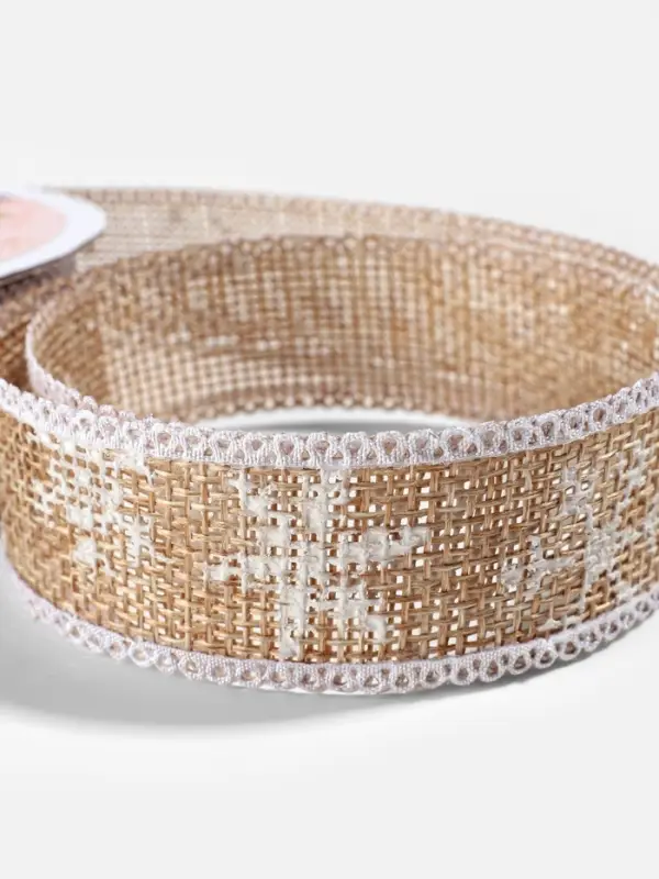 Лента текстильная с рисунком, 24 мм, 9.1&plusmn; 0.5 м, бежевая, белая