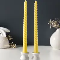 Набор свечей витых 25 см, 2 шт., 57 г, 5 ч, пастельно-жёлтый