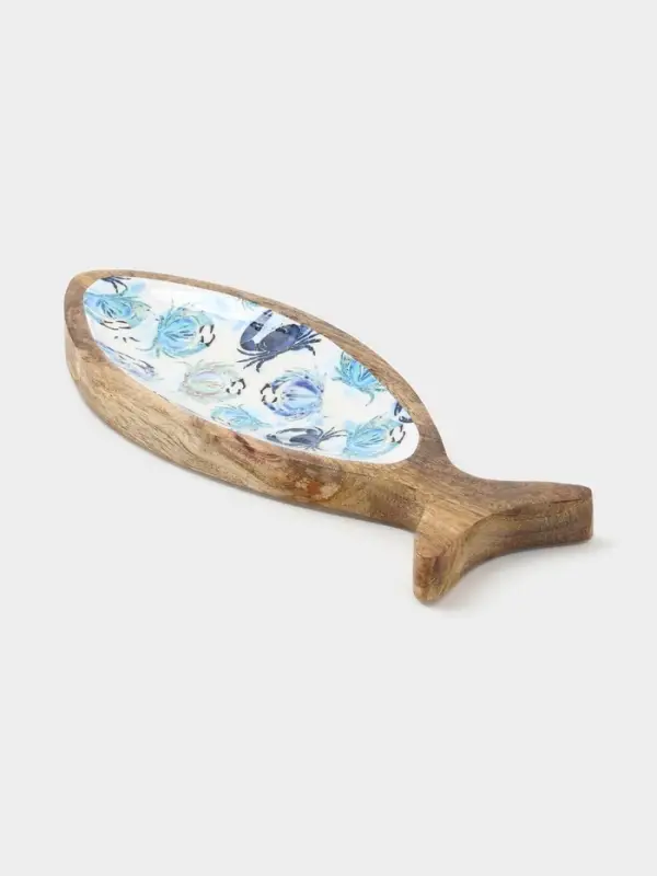 Блюдо в форме рыбки &laquo;Крабы&raquo;, 32&times;11.5&times;2 см, дерево манго