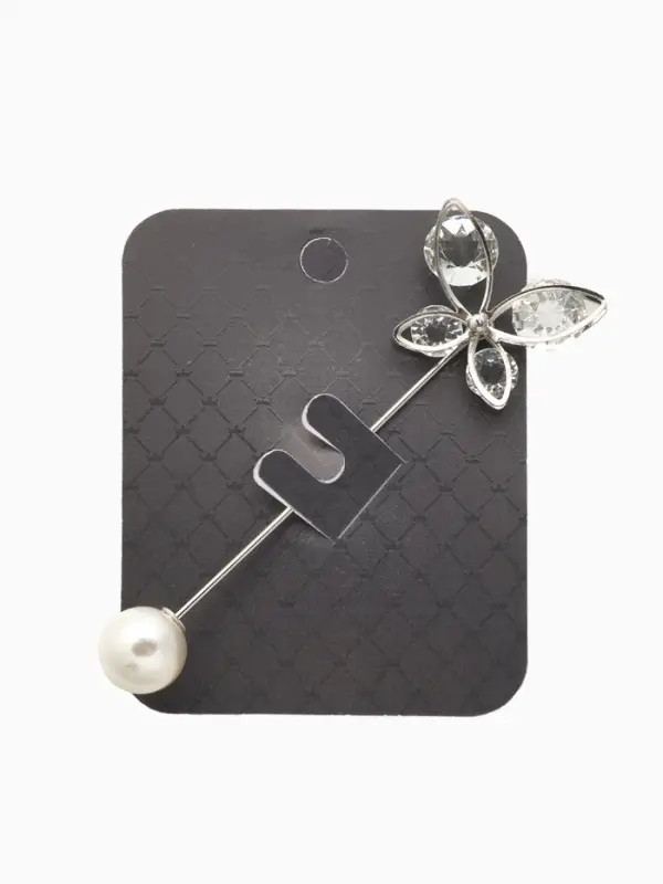 Булавка &laquo;Бабочка&raquo;, объемная, 8.5 см, белая в серебре