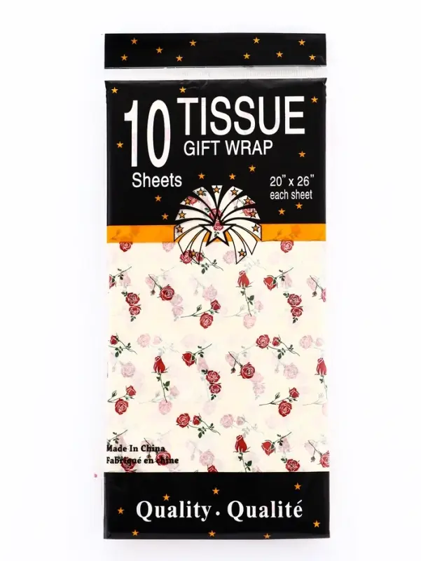 Бумага упаковочная тишью, «Садовые розы», кремовый, 50 см × 70 см 17 грамм