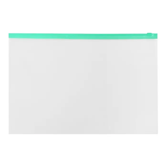 Папка-конверт на ZIP-молнии A4, 150 мкм, Calligrata, прозрачная, зелёная молния