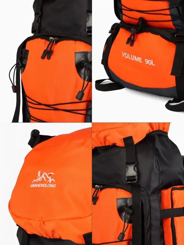 Рюкзак туристический, 90 литров, 6 наружных карманов, шнуровка, оранжевый