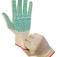 Перчатки садовые, хб, вязка 10 класс, 4 нити, размер 9, с ПВХ точками, белые, Greengo