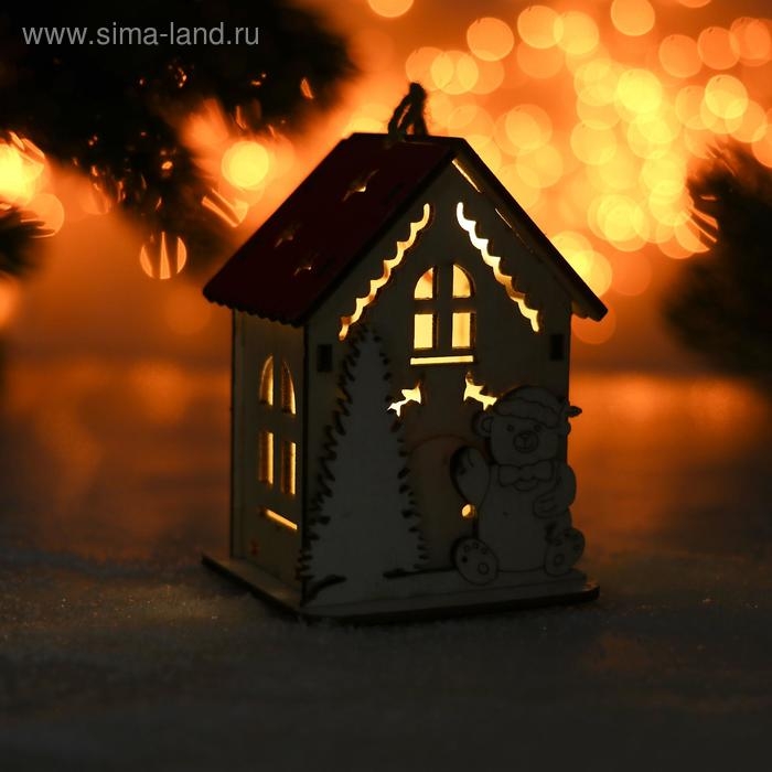 Новогодний декор с подсветкой «Домик с красной крышей» 9×6×7 см, МИКС