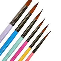 Набор кистей для рисования, пони, 6 штук: № 2, 4, 6, 8, 10, 12, круглые, с цветными ручками, пастель, международный размер