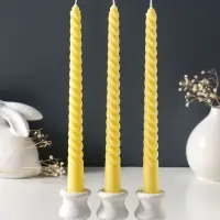 Набор свечей витых 25 см, 3 шт., 57 г, 5 ч, пастельно-жёлтый