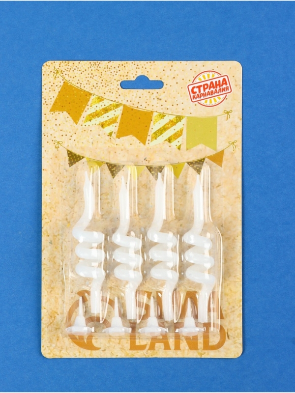 Набор свечей в торт  Набор свечей в торт "Неоновые спирали", 4 шт, светящиеся голубые, 8 см