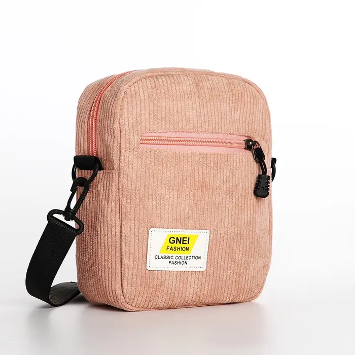 Сумка молодёжная на молнии, с наружным карманом, 17&times;6&times;14 см, розовая