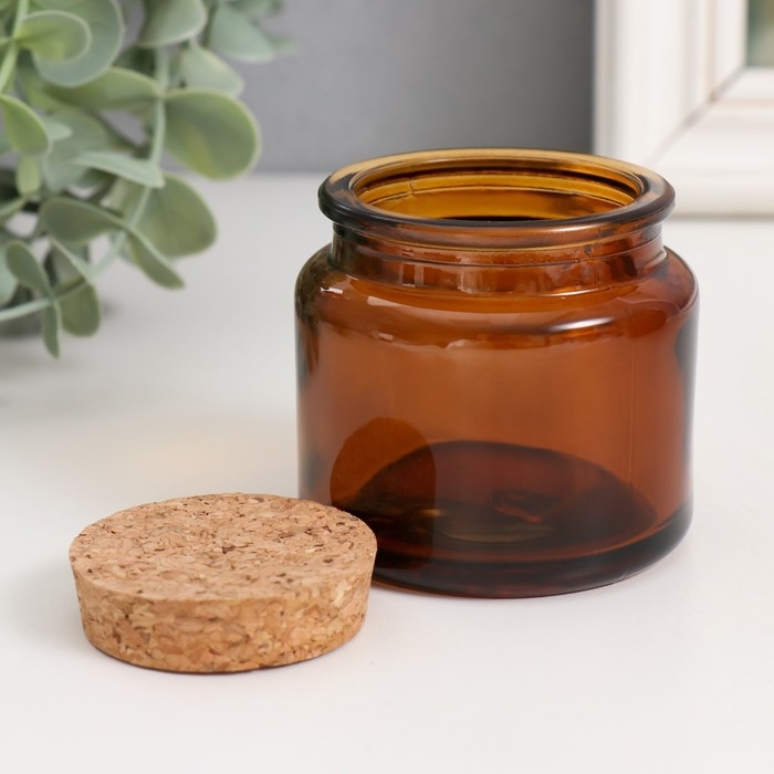 Банка для свечей стекло с пробкой Банка для свечей стекло с пробкой "Коричневая" 100 мл 6,5х6,5х6,5 см