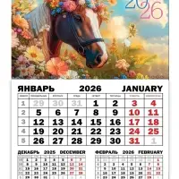 Календарь квартальный моно "Лошадь с цветами"  30 х 46 см