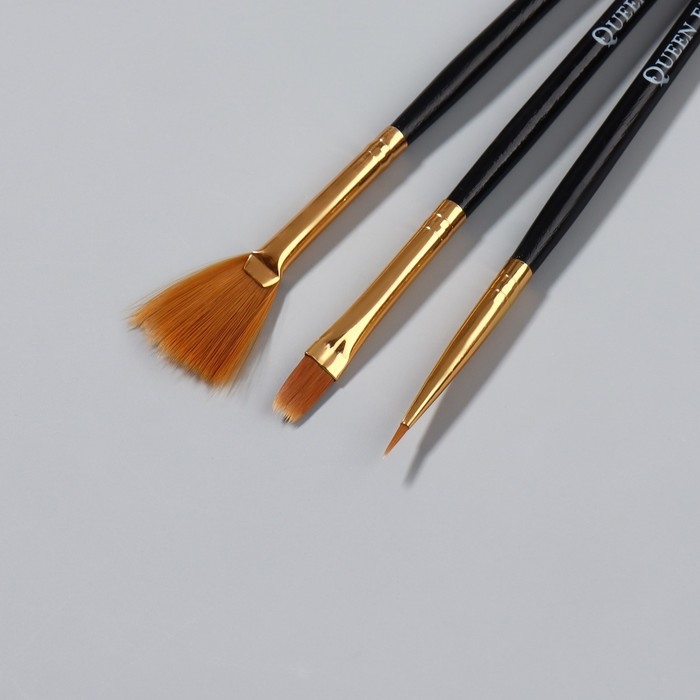 Набор кистей для наращивания и дизайна ногтей, 3 шт, 18,5 см, цвет чёрный/золотой Набор кистей для наращивания и дизайна ногтей, 3 шт, 18,5 см, цвет чёрный/золотой