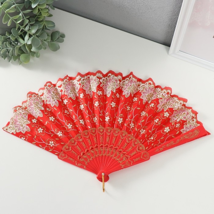 Веер пластик  Веер пластик "Цветы с блёстками" МИКС 23 см